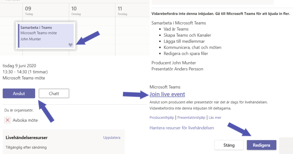 Skapa livehändelse Live Event i Microsoft Teams