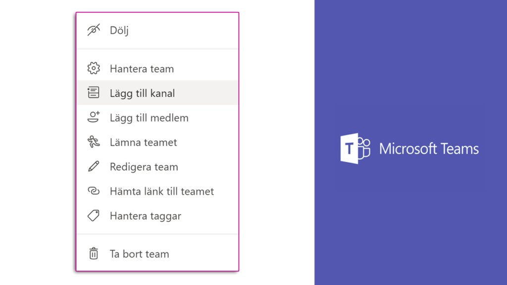 Lägga till kanaler i Microsoft Teams